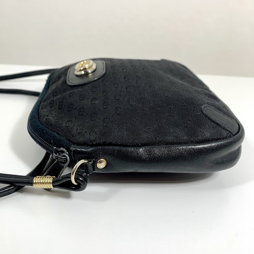 GUCCI Micro GG Crossbody Shoulder Bag Canvas Black/Gold Authentic VTG FLAW - Picture 11 of 18