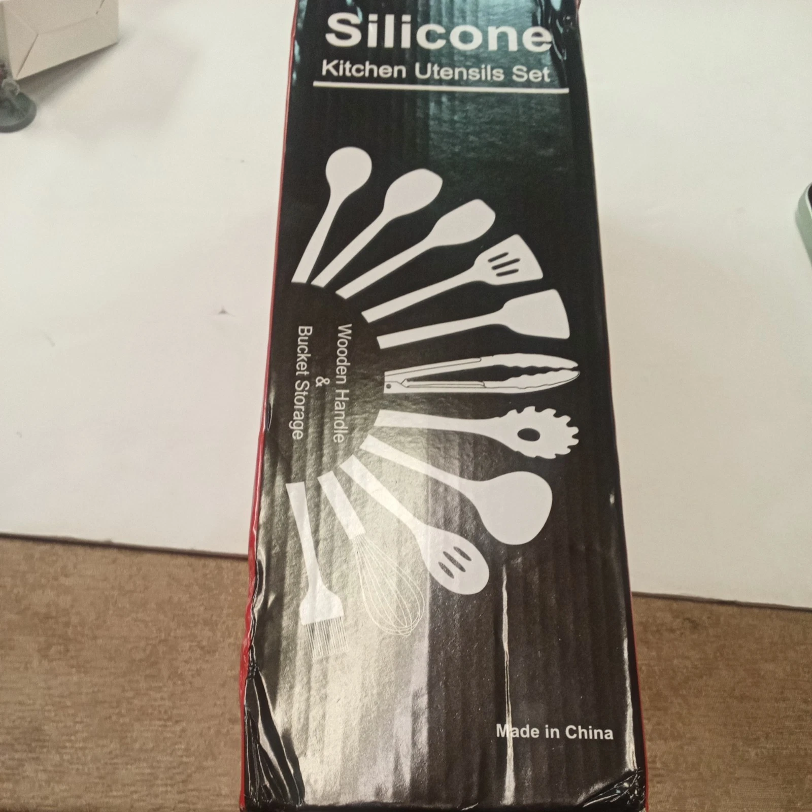 12 Piece Silicone / Wood Cooking Utensil Kitchen Set - Black
