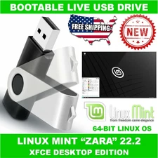 Linux Mint 22.2 XFCE "Zara" 64bit Bootable/Live OS USB Drive - Try Linux