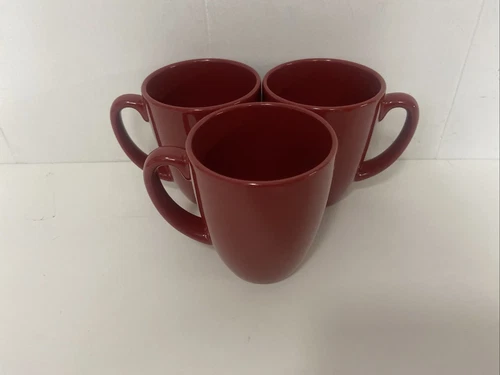 3 Corelle Coordinates Corning Stoneware Coffee Mugs 12 Oz Solid Red 4" SPLENDOR