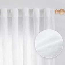 White Curtains 84 Inch Length 2 Panels Set, Semi Sheer Cotton Blend Soft Touc...