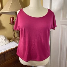 Jennifer Lauren Cold Shoulder Solid Basic Hot Pink Top Shirt Plus Size 1X