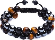 Triple Protection Bracelet Obsidian Hematite Tiger Eye 8mm Healing Crystal Beads