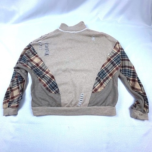 BKE beige karierte Jacke mit Reißverschluss Small distressed roher Rand urban Cowgirl Hütte gemütlich - Bild 4 von 11