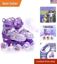 Kids Roller Skates for Girls Boys 4 Size Adjustable Ages 3-5 5-8 6-12 Quad Ro...