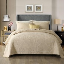 ABREEZE Cream King Size Cotton Vintage Floral Paisley Quilt Set 3 Pieces