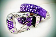 Western Purple 29-37" Horseshoe Rhinestone Studded Bling Belt  1917
