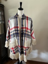 1960s Midcentury Tartan Plaid Fringed Wool Poncho Cape