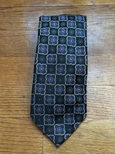 Canali Men's 100% Silk Tie Italy Black Purple Medallions Geometric Made In Italy