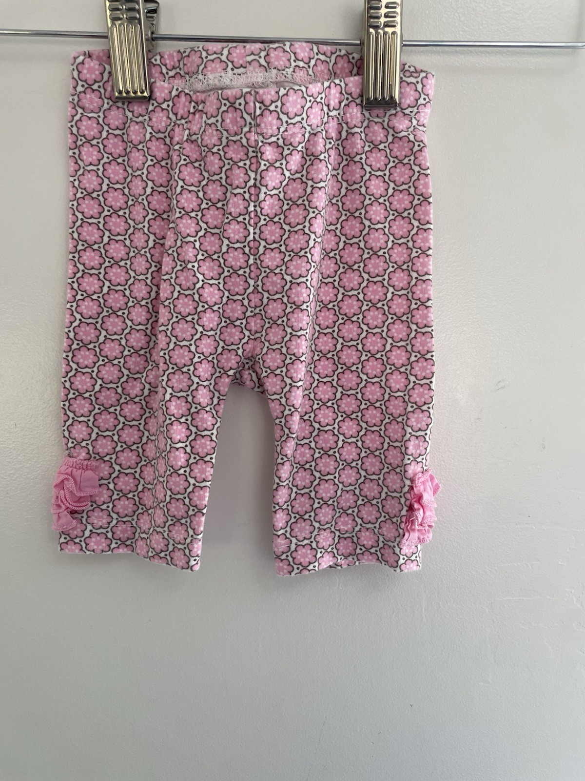 Baby Girl Pink Floral Ruffle Cotton Blend Elastic Waist Pull On Pants White 0-3M