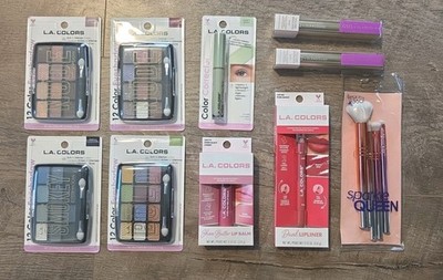 Lot of 10 L.A. Colors Smokey Eyeshadow Palette, Mascara,  Brushes,  Lippie & 