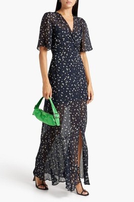 RAG & BONE Tamar Floral Print Sheer Chiffon Maxi Dress Size 0 Midnight Blue