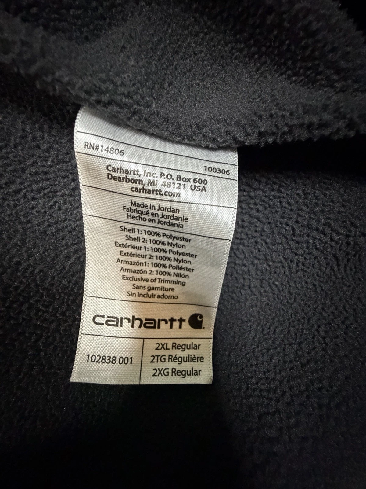Carhartt Men’s Black Fleece Full Zip Jacket Zipped Pockets 2XL Reg 102838 image 6