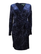 Lauren by Ralph Lauren Women's Flocked Velvet Wrap Dress (8, Navy) 882909218553