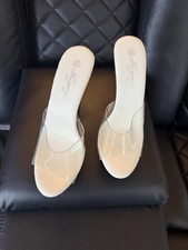 Tacones transparentes blancos Shuzmiao 190 estilo mule/pole dance talla 35