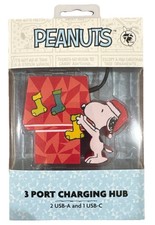 NEW Peanuts Snoopy Doghouse 3-Port USB-A USB-C Charging Hub Christmas Holiday