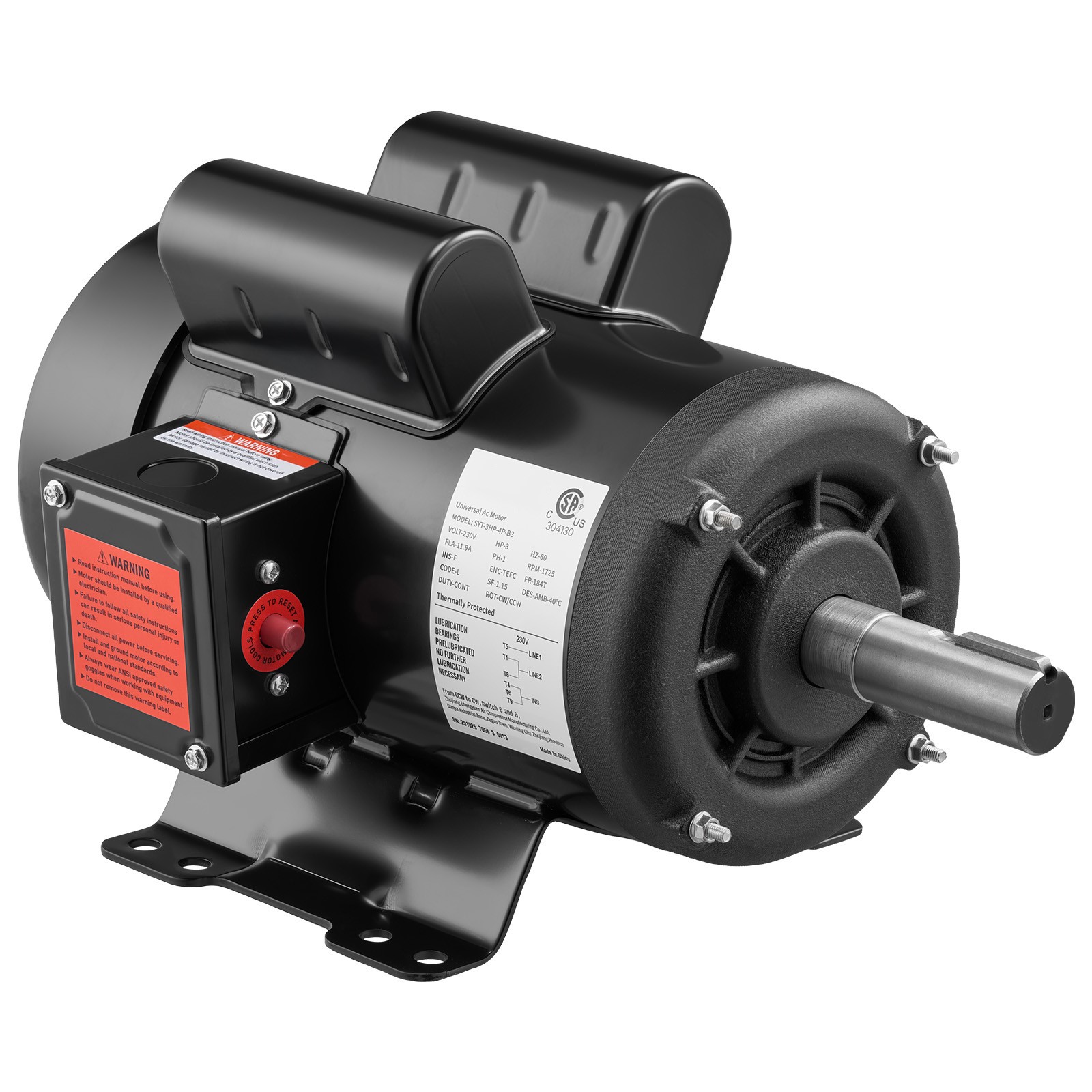 Uimoso 3HP Electric Motor for Air Compressor, 230V, 1750RPM, 184T Frame,Rotation