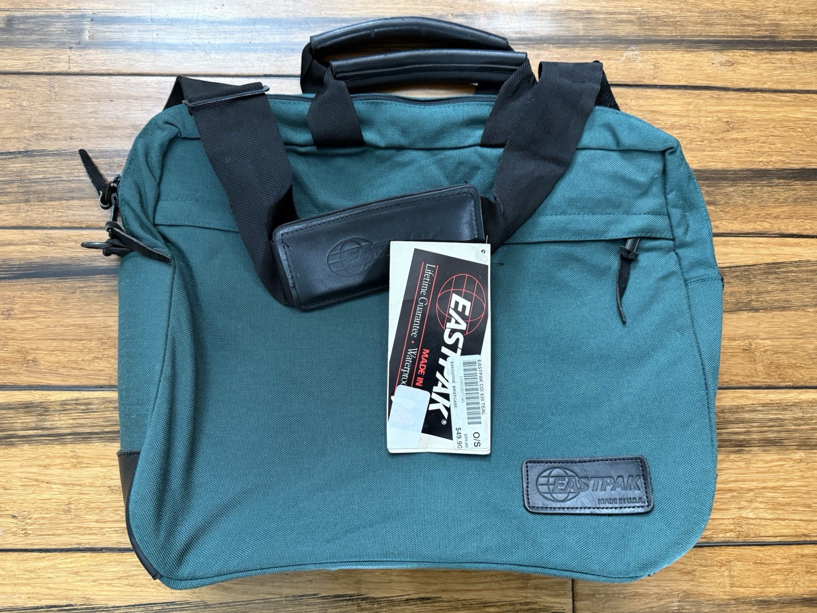 Vintage 90s Eastpak Canvas & Leather Messenger/Shoulder Bag, Made In USA, Teal