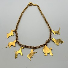 Pet-Themed Gold-Tone Charm Necklace With 7 Dog and Cat Silhouettes