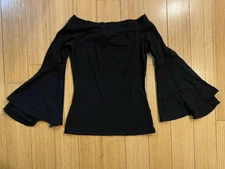 Express Black Off-the-Shoulder Stretch-Fit Bell Sleeve Blouse