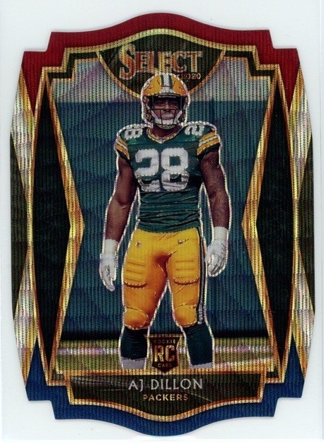 AJ DILLON 2020 Panini Select Tri Color RC #165 Prizm Die Cut Packers