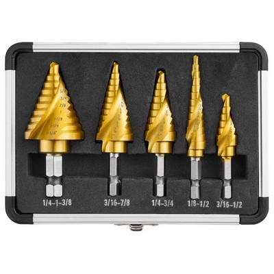 Step Drill Bits 5PCS HSS Titanium Spiral Grooved 50 Sizes Metal IRONANT High