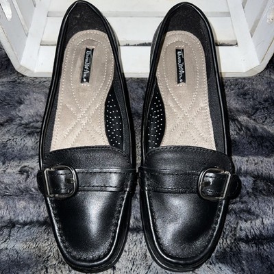Thom Mcan Womens Penny Loafers 8 WIDE Black Buckle Classic Academia Old Money 