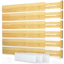 SpaceAid Bamboo Drawer Dividers with Labels, Kitchen Long (17-22 in), Brown 