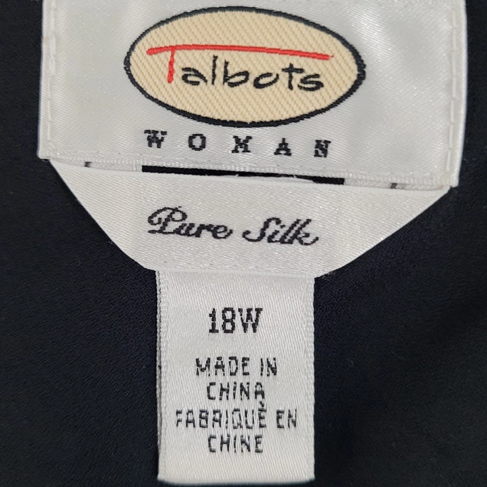 Vestido midi de colección Talbots negro 100 % pura seda floral manga corta forrado talla 18W Foto 3 de 4