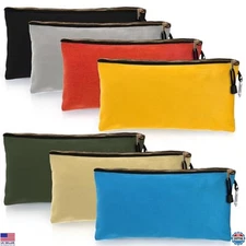 7-Pack Heavy Duty Canvas Tool Pouches - 16 OZ Zipper Utility Bags, 12"x7" Totes