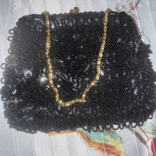 Vintage - HAND MADE IN HONG KONG black Beaded Bag Clutch Purse
