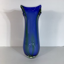 Italian Mid-Century Modern Blue Murano Art Glass Vase in Style of Oggetti