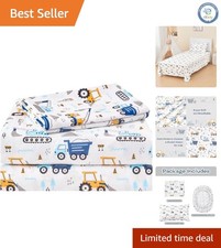 3-Piece Kids Twin Sheet Set with Breathing Blue Excavator Print - Cozy Soft