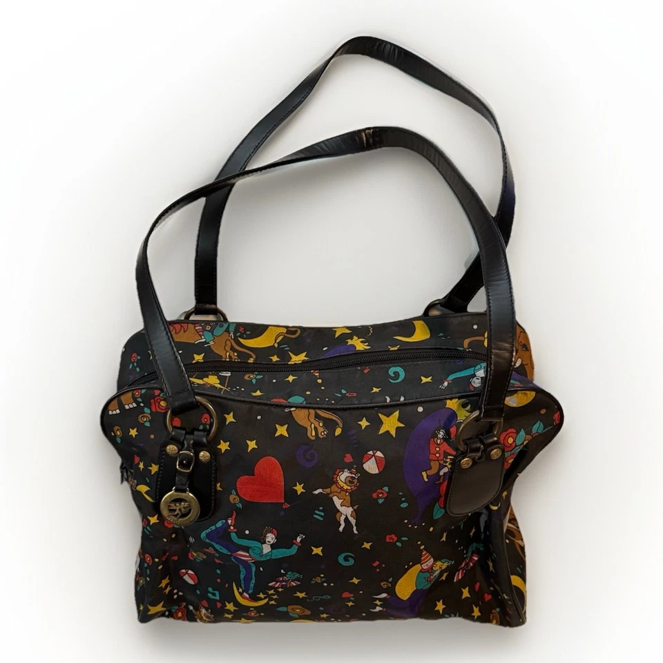 Y2K Piero Guidi Magic Circus Italian Designer Tote Bag Black Coated Canvas Rare - Image 3 of 4