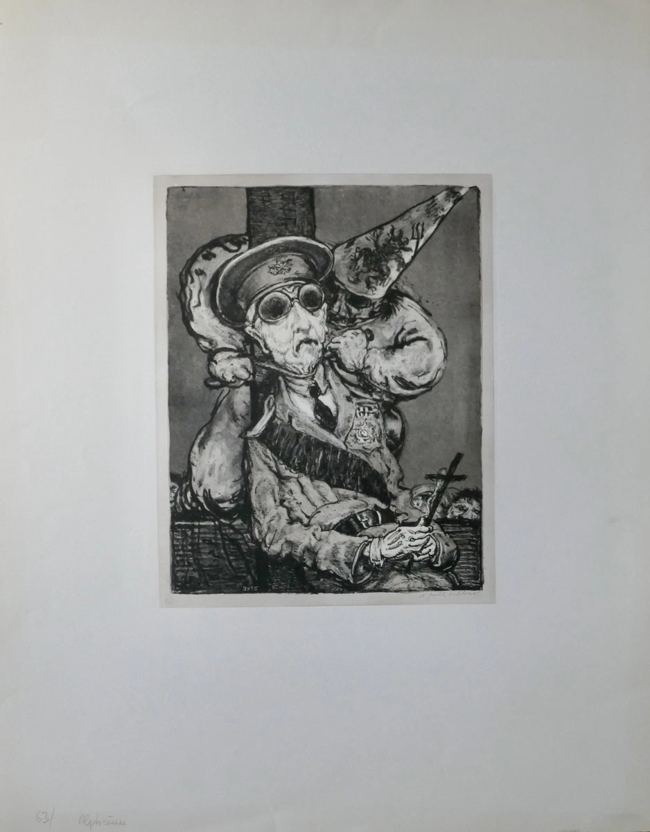 A. Paul Weber, Original Lithographie 1956, signiert, General Franco