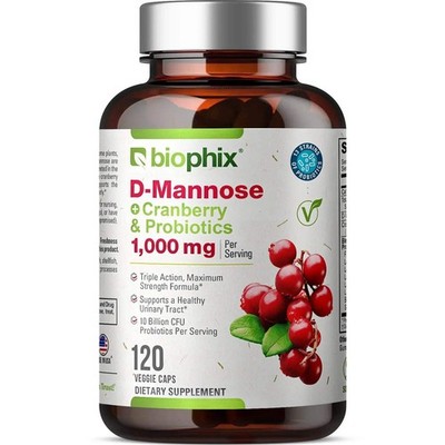 biophix D-Mannose Plus Cranberry and Probiotics 1000 mg 120 Veg Capsules