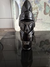 Maja Azteken Inka Statue Krieger Onyx Stein Figur schwarz Höhe ca. 17,5 cm.