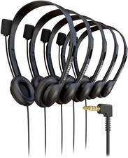 5 Pack Bulk Wired On-Ear Leather Headsets with Boom Microphone and 3.5mm Conn...