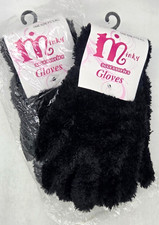 Women's Minky Black Soft Cozy Fuzzy Warm Gloves SET OF 2 One Size Fits Most, New