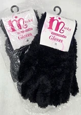 Women's Minky Black Soft Cozy Fuzzy Warm Gloves SET OF 2 One Size Fits Most, New