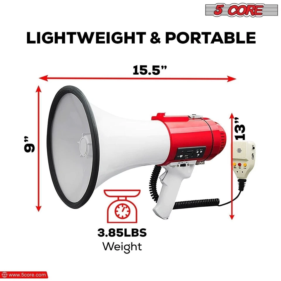 5 Core Megaphone 60W Bull Horn Professional Loud PA Speaker w 1200 Yards Range - Image 2 of 4