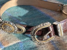 VTG Brighton Belt Women  s Small Brown Croc Leather Belt Western Buckle USA 1  