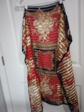 Vintage Liz Claiborne Scarf 34  Square Red Gold Floral Baroque Sheer Metallic...
