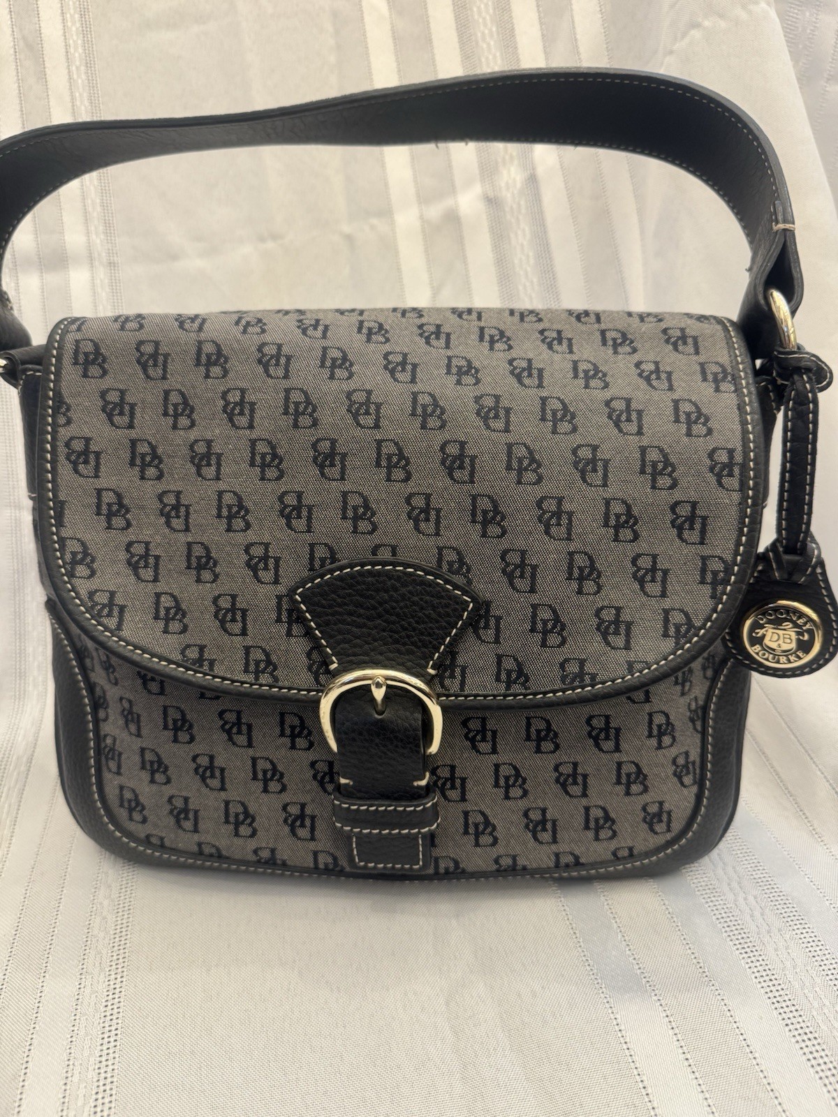 Dooney & Bourke Black/Gray Canvas Small Satchel pre owned excellent condition