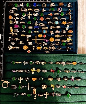   150 Pcs Lot Rings Gemstone Jade Green Cross Heart Flower Band Jewelry 