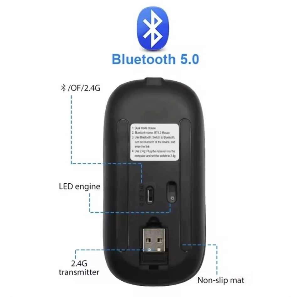Rechargeable Dual-Mode Wireless Mouse 2.4G + Bluetooth 5.x, RGB, 3600 DPI - Image 3 of 4