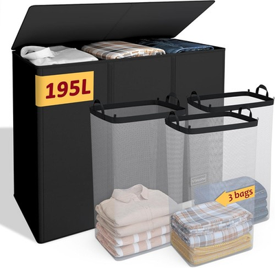 #ad Laundry Hamper 3 Section Large Laundry Hamper with Lid Dirty Clothes Hamper $31.11