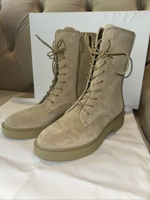 Stuart Weitzman Beige Suede Lace Up Side Zipper Boots Sz 39 New