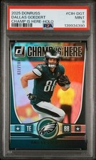 DALLAS GOEDERT 2025 Donruss Champ Is Here Holo /100 Super Bowl Eagles SP PSA 9