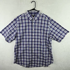 Scott Barber Mens Purple Plaid Short Sleeve Button Down Shirt Size XL Cotton